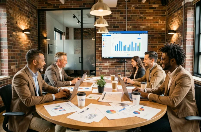 Équipe professionnelle diverse en réunion de planification stratégique pour le développement et la croissance d'une entreprise
