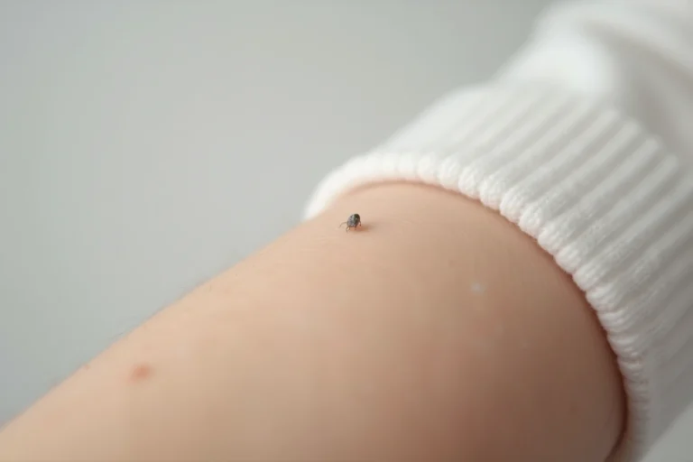 Gros plan macro sur une minuscule tache noire sur la peau d'un avant-bras humain, texture de peau réaliste avec pores visibles